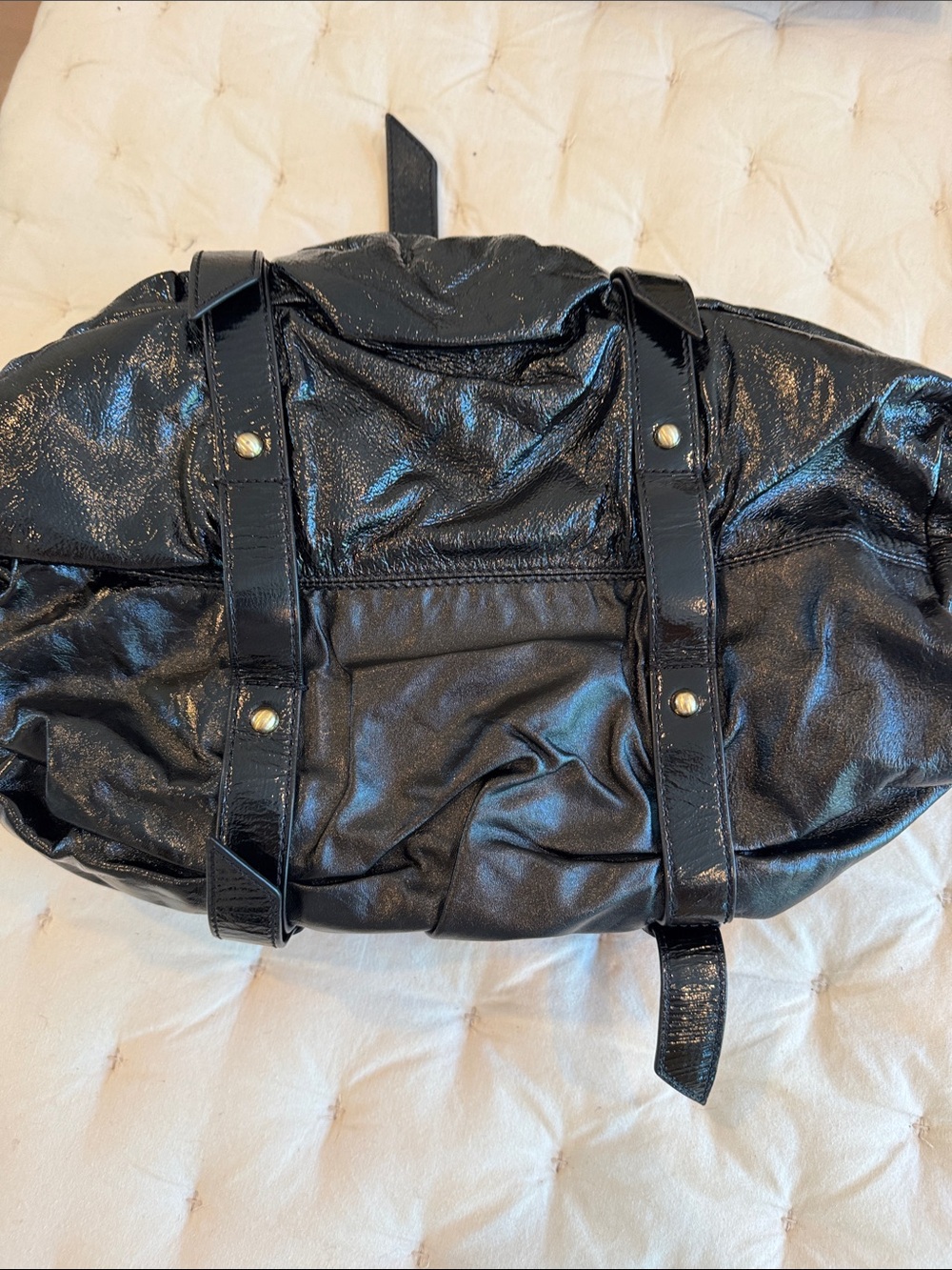 Botkier Black Patent Leather Shoulder Satchel with Gold Hardware - Picture 4 of 7